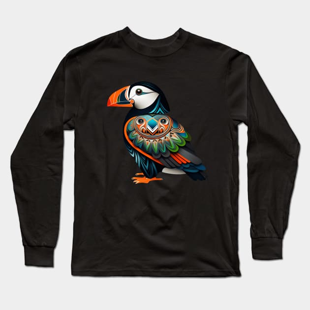 Alaska's Iconic Puffins as Beautiful Art: Add a Touch of Coastal Charm to Your Decor Long Sleeve T-Shirt by Shogun Designs